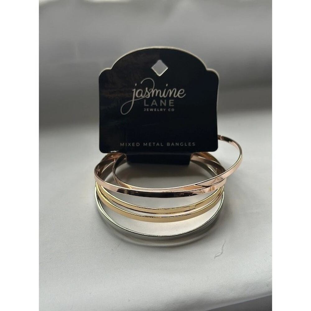 Jasmine Lane Mixed Metal Bangle Bracelets Set of 6 Gold Silver NEW